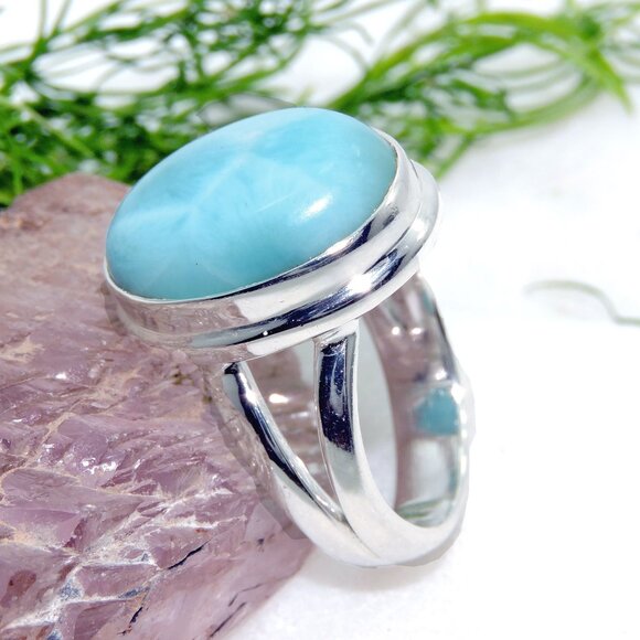 Larimar Gemstone Sterling Silver Ring, 925 Sterling Silver Ring ,Ring Size:- 6US - Picture 3 of 5